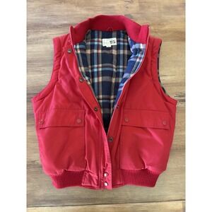 Vintage 70s SEARS Outerwear Vest Mens Red Retro McFly Lined Snap Button Lg